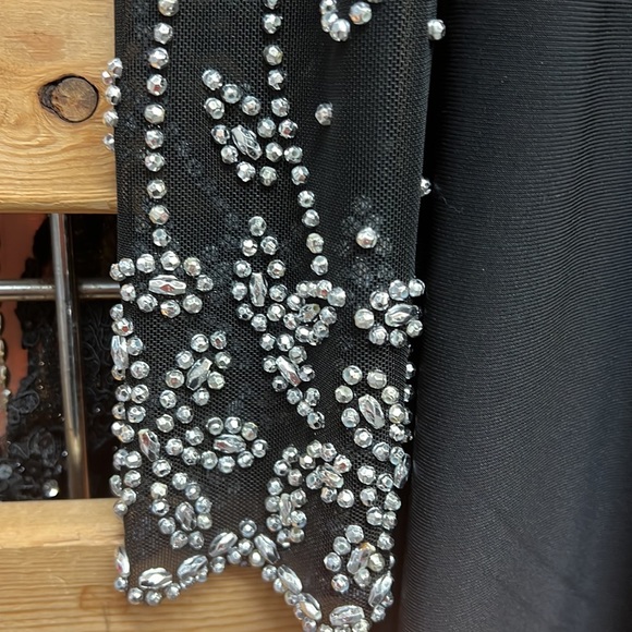 NWT,Marina dress Raglan Beaded Mesh Long Sleeve Crew Neck Jersey Sheath Gown - Picture 11 of 17